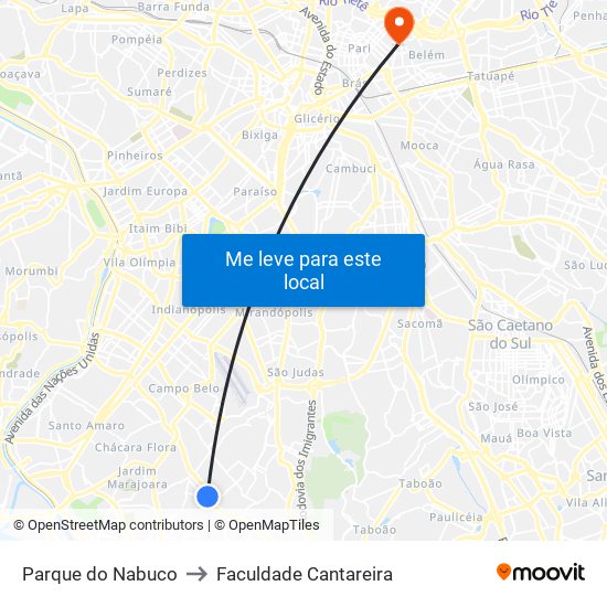 Parque do Nabuco to Faculdade Cantareira map