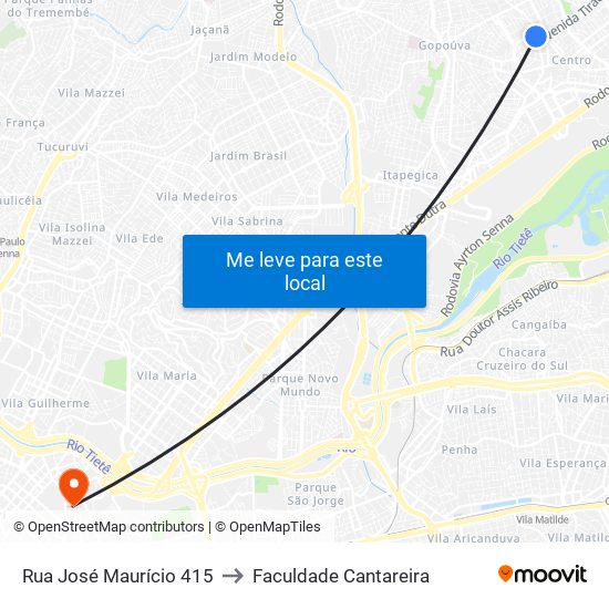Rua José Maurício 415 to Faculdade Cantareira map
