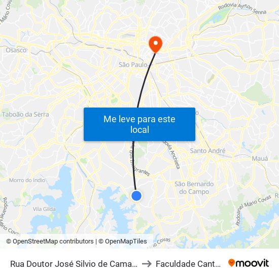 Rua Doutor José Silvio de Camargo 539 to Faculdade Cantareira map