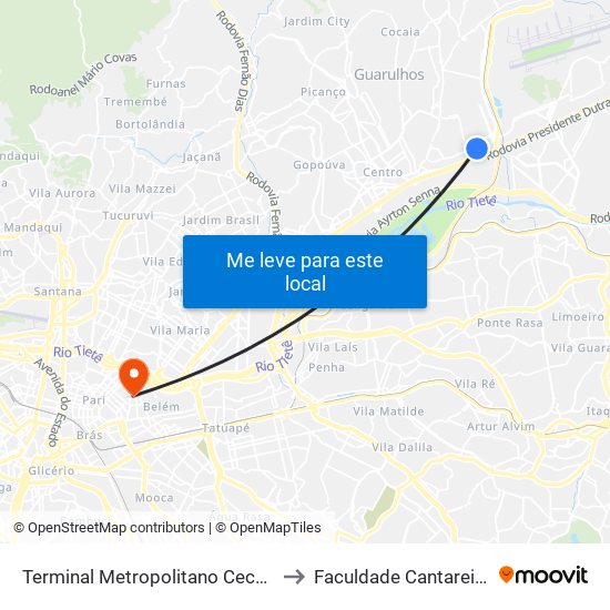 Terminal Metropolitano Cecap to Faculdade Cantareira map