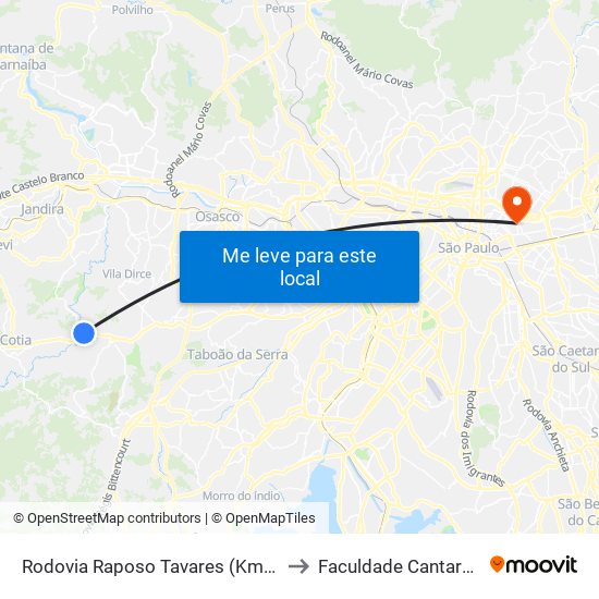 Rodovia Raposo Tavares (Km 28) to Faculdade Cantareira map