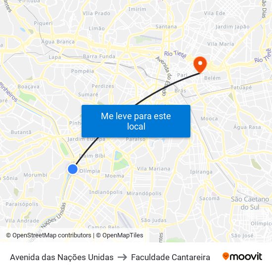 Avenida das Nações Unidas to Faculdade Cantareira map