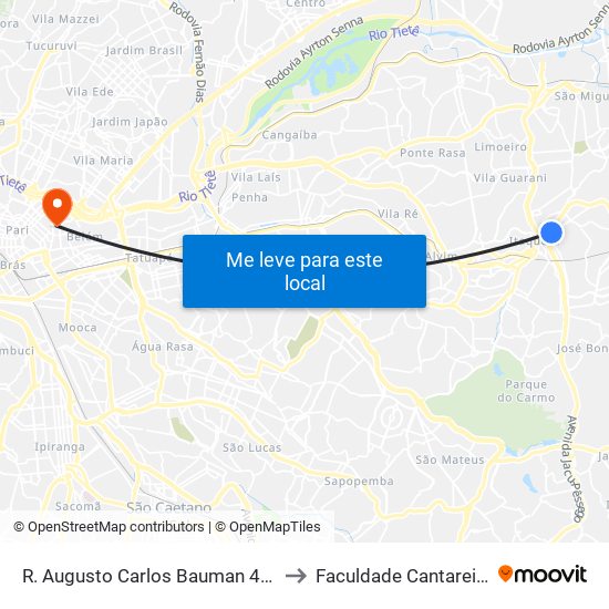 R. Augusto Carlos Bauman 485 to Faculdade Cantareira map