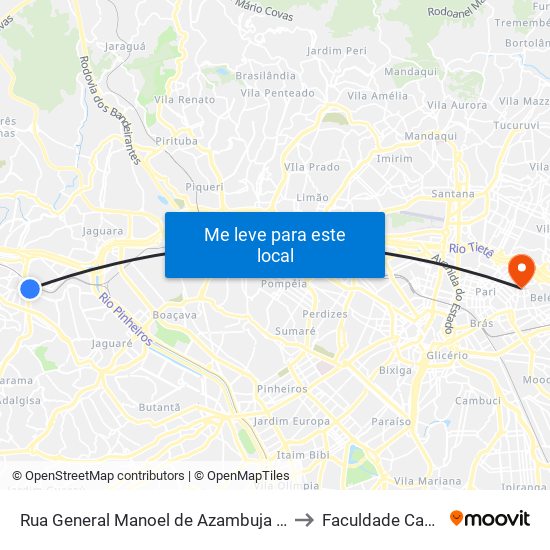 Rua General Manoel de Azambuja Brilhante 456 to Faculdade Cantareira map