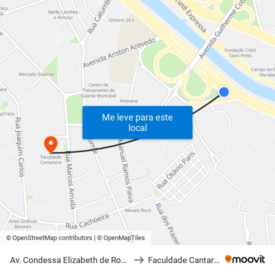 Av. Condessa Elizabeth de Robiano to Faculdade Cantareira map
