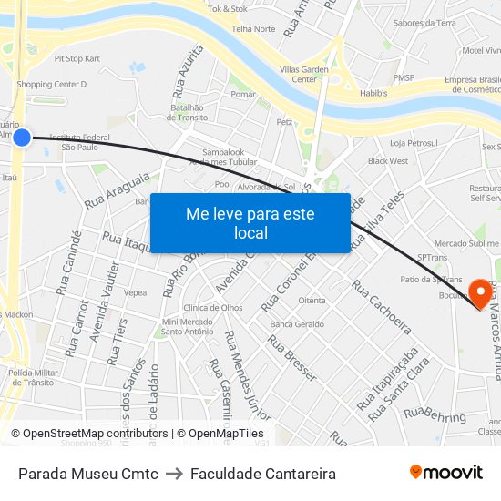 Parada Museu Cmtc to Faculdade Cantareira map