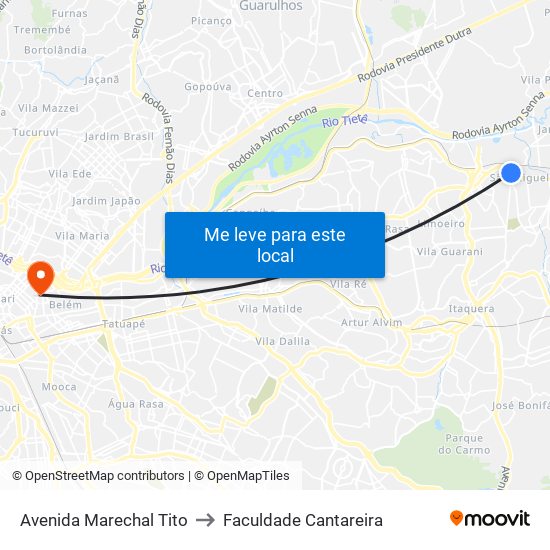 Avenida Marechal Tito to Faculdade Cantareira map