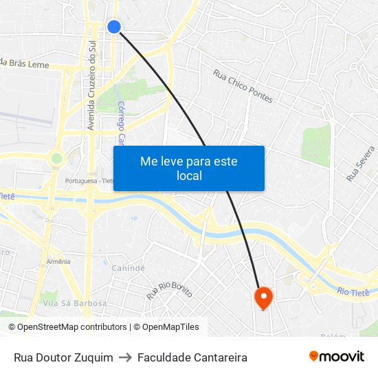 Rua Doutor Zuquim to Faculdade Cantareira map