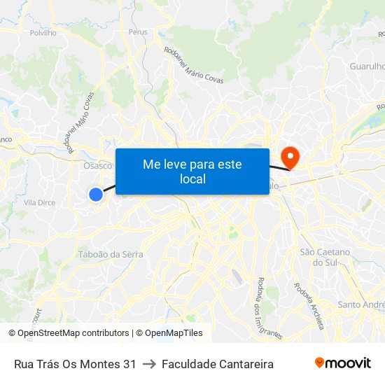 Rua Trás Os Montes 31 to Faculdade Cantareira map