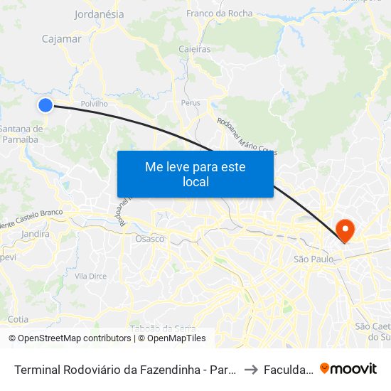 Terminal Rodoviário da Fazendinha - Parque dos Eucaliptos (Fazendinha), Santana de Parnaíba to Faculdade Cantareira map