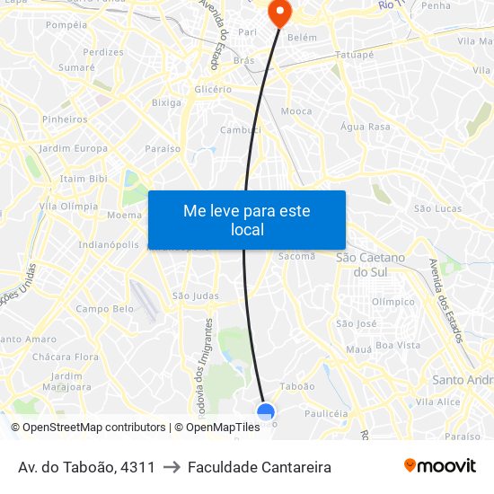 Av. do Taboão, 4311 to Faculdade Cantareira map