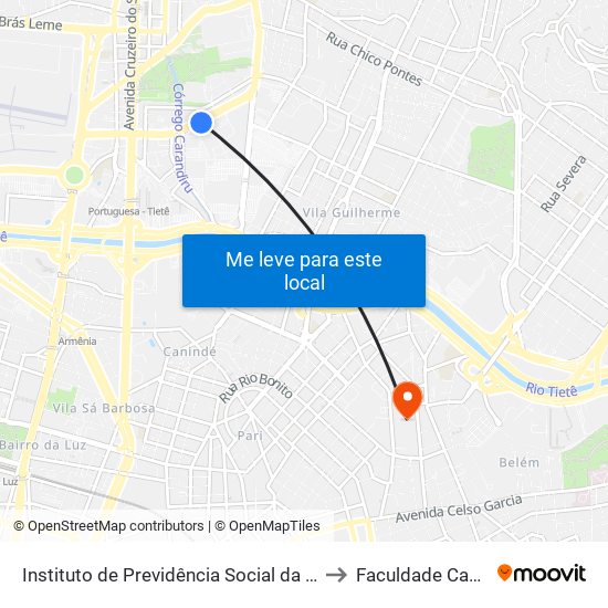 Instituto de Previdência Social da Cidade de SP to Faculdade Cantareira map