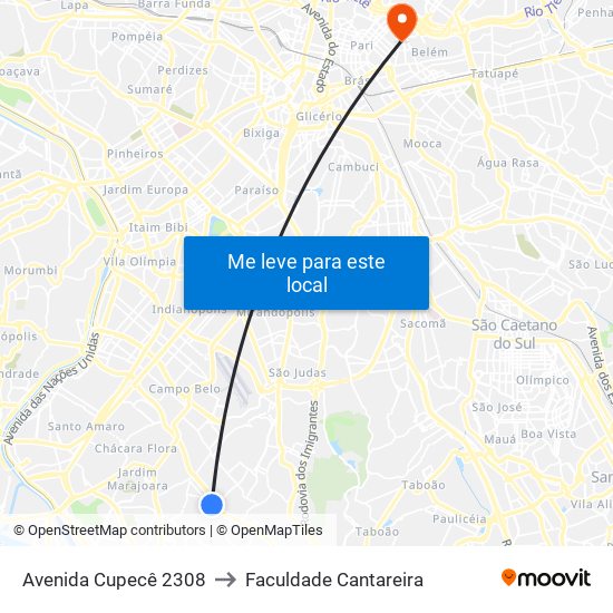 Avenida Cupecê 2308 to Faculdade Cantareira map