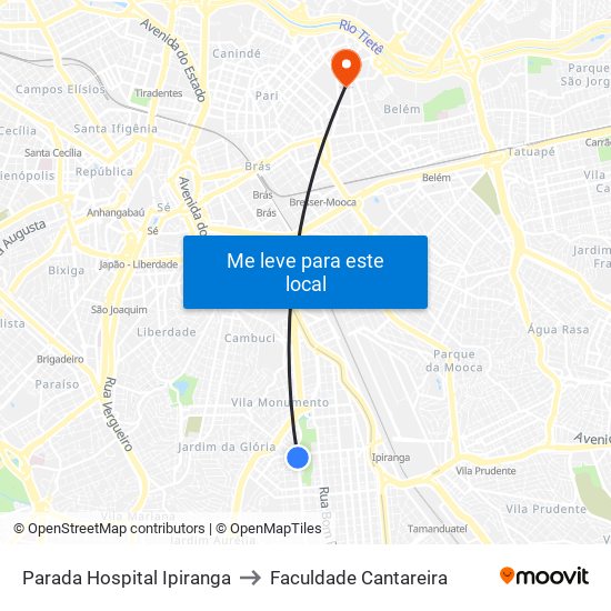 Parada Hospital Ipiranga to Faculdade Cantareira map
