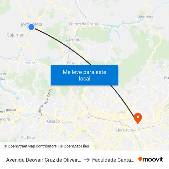 Avenida Deovair Cruz de Oliveira 182 to Faculdade Cantareira map