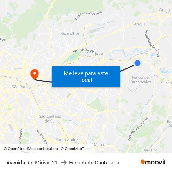 Avenida Rio Mirivaí 21 to Faculdade Cantareira map