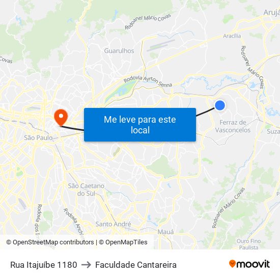 Rua Itajuíbe 1180 to Faculdade Cantareira map