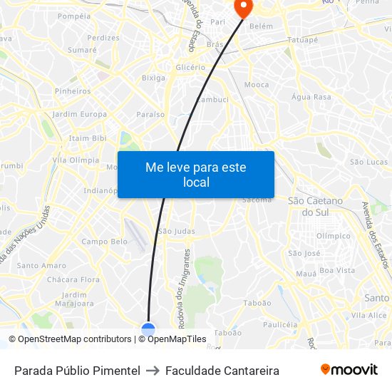 Parada Públio Pimentel to Faculdade Cantareira map