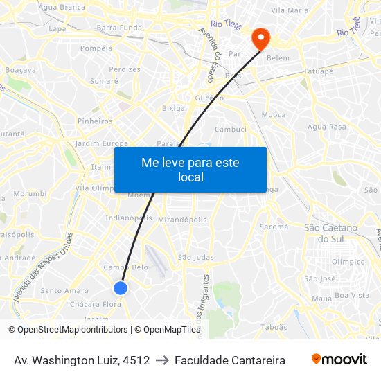 Av. Washington Luiz, 4512 to Faculdade Cantareira map