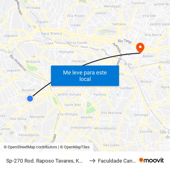 Sp-270 Rod. Raposo Tavares, Km 11,3 Leste to Faculdade Cantareira map