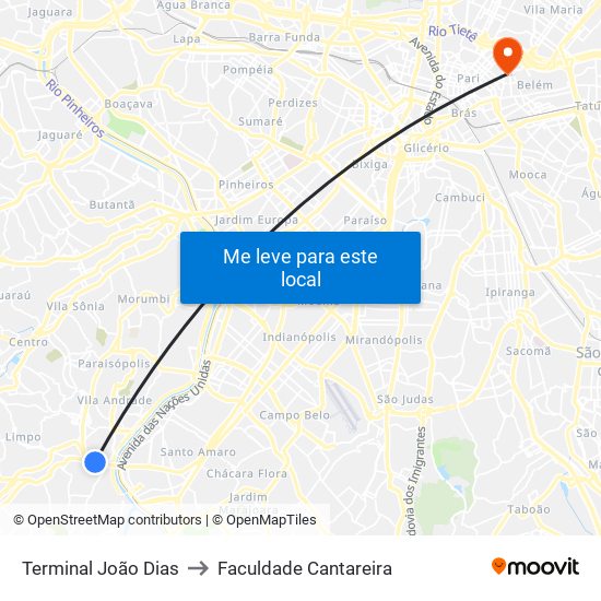 Terminal João Dias to Faculdade Cantareira map