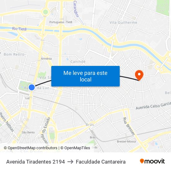 Avenida Tiradentes 2194 to Faculdade Cantareira map