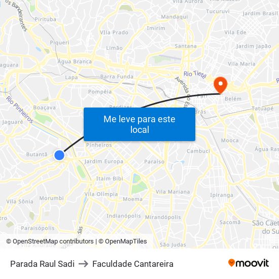 Parada Raul Sadi to Faculdade Cantareira map