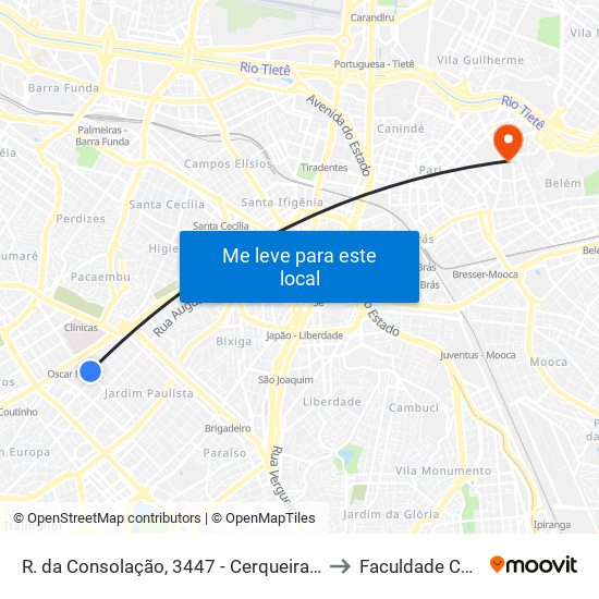 R. da Consolação, 3447 - Cerqueira César, São Paulo to Faculdade Cantareira map