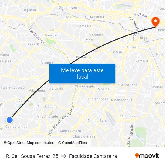 R. Cel. Sousa Ferraz, 25 to Faculdade Cantareira map