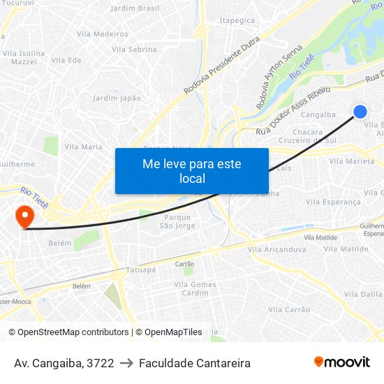 Av. Cangaiba, 3722 to Faculdade Cantareira map
