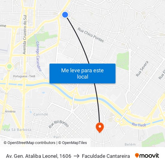 Av. Gen. Ataliba Leonel, 1606 to Faculdade Cantareira map