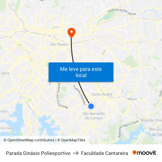 Parada Ginásio Poliesportivo to Faculdade Cantareira map