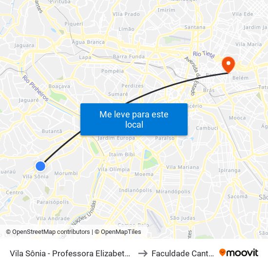 Vila Sônia - Professora Elizabeth Tenreiro to Faculdade Cantareira map
