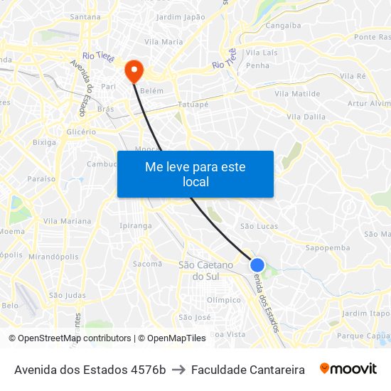 Av. dos Estados, 4576 - Utinga, Santo André to Faculdade Cantareira map