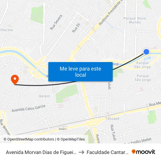 Av. Morvan Dias de Figueiredo to Faculdade Cantareira map