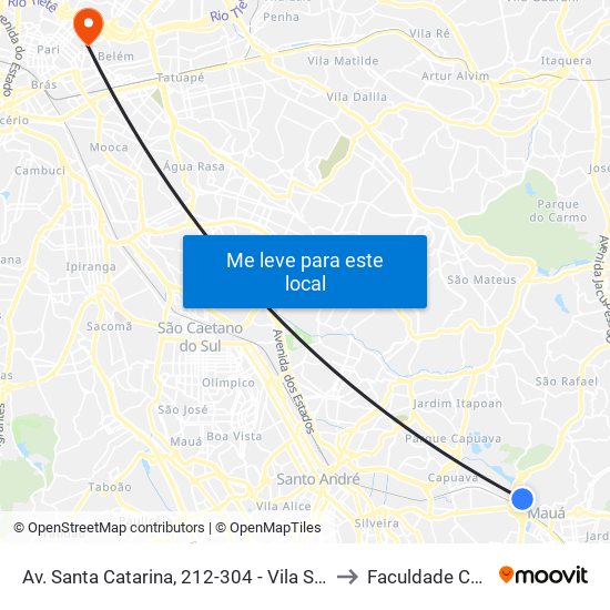 Av. Santa Catarina, 212-304 - Vila Santa Cecilia, Mauá to Faculdade Cantareira map