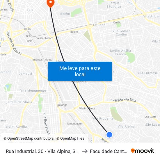 Rua Industrial, 30 - Vila Alpina, São Paulo to Faculdade Cantareira map