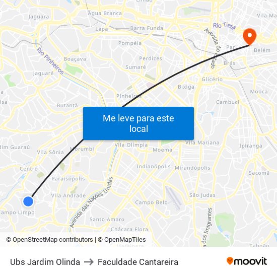 Ubs Jardim Olinda to Faculdade Cantareira map