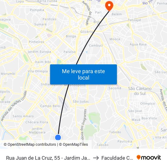 Rua Juan de La Cruz, 55 - Jardim Jabaquara, São Paulo to Faculdade Cantareira map