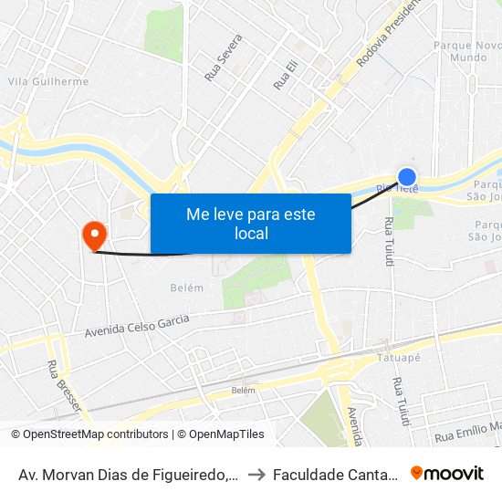 Av. Morvan Dias de Figueiredo, 6157 to Faculdade Cantareira map