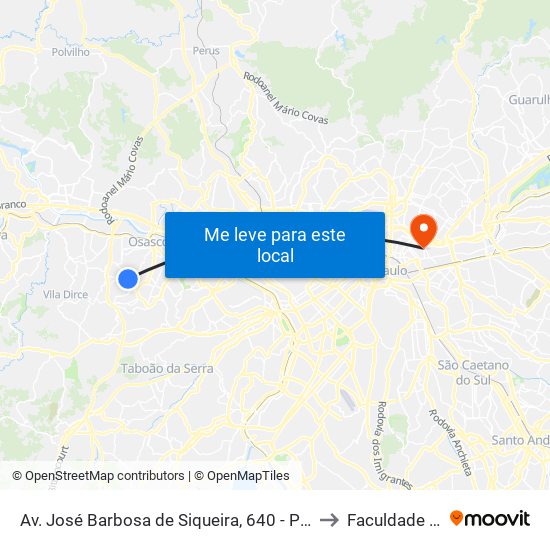 Av. José Barbosa de Siqueira, 640 - Padroeira, Osasco - Sp, Brasil to Faculdade Cantareira map