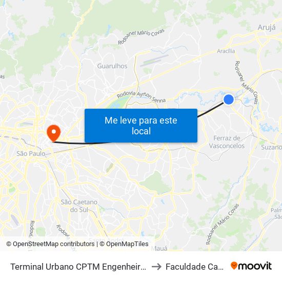 Terminal Urbano CPTM Engenheiro Manoel Feio to Faculdade Cantareira map
