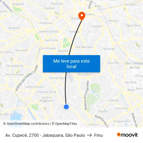 Av. Cupecê, 2700 - Jabaquara, São Paulo to Fmu map