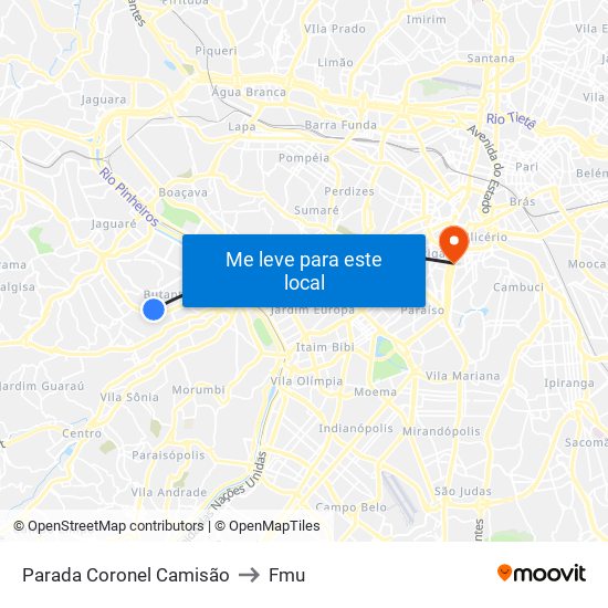 Parada Coronel Camisão to Fmu map