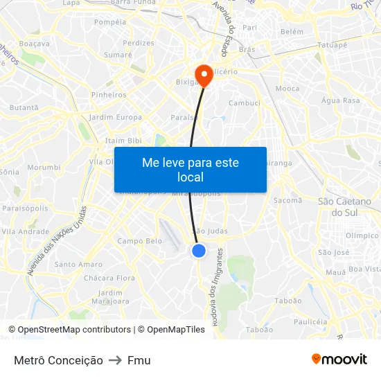 Metrô Conceição to Fmu map