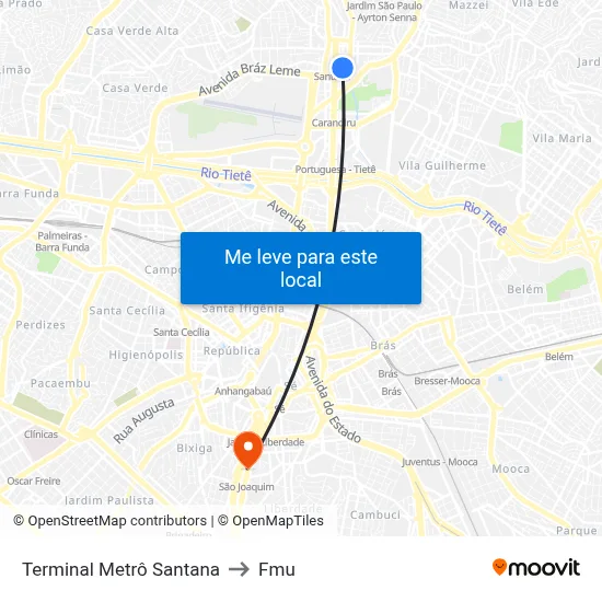 Terminal Metrô Santana to Fmu map