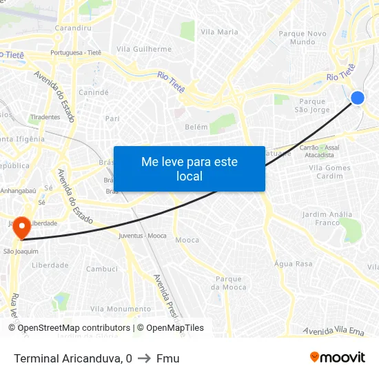 Terminal Aricanduva, 0 to Fmu map