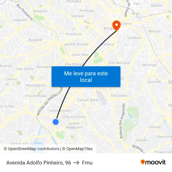 Avenida Adolfo Pinheiro, 96 to Fmu map