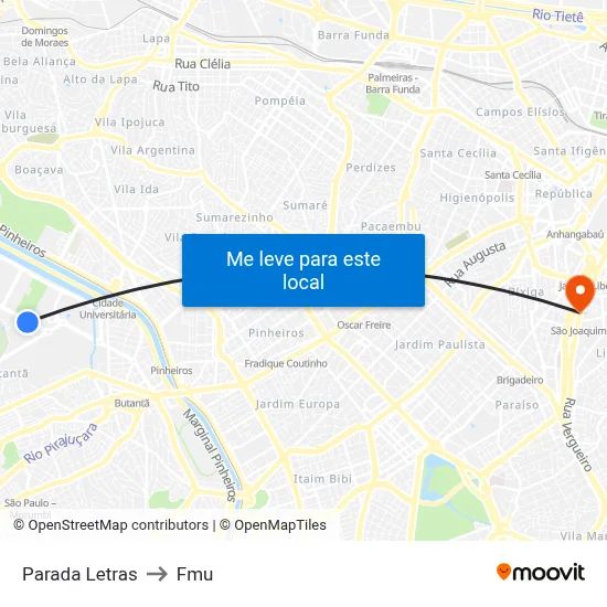 Parada Letras to Fmu map