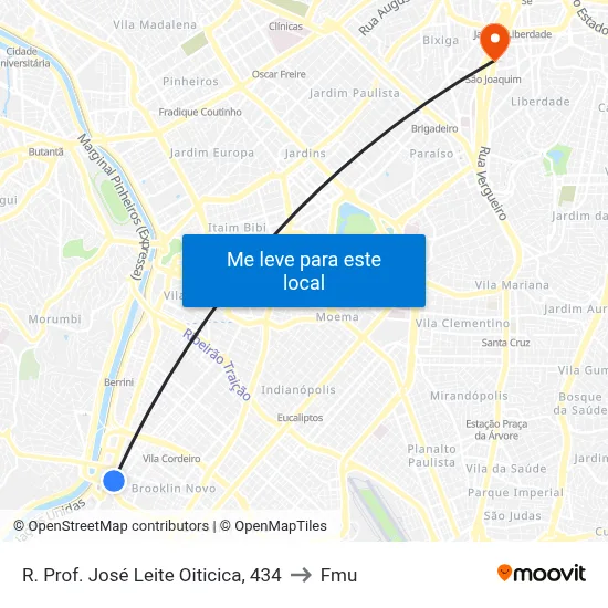 R. Prof. José Leite Oiticica, 434 to Fmu map